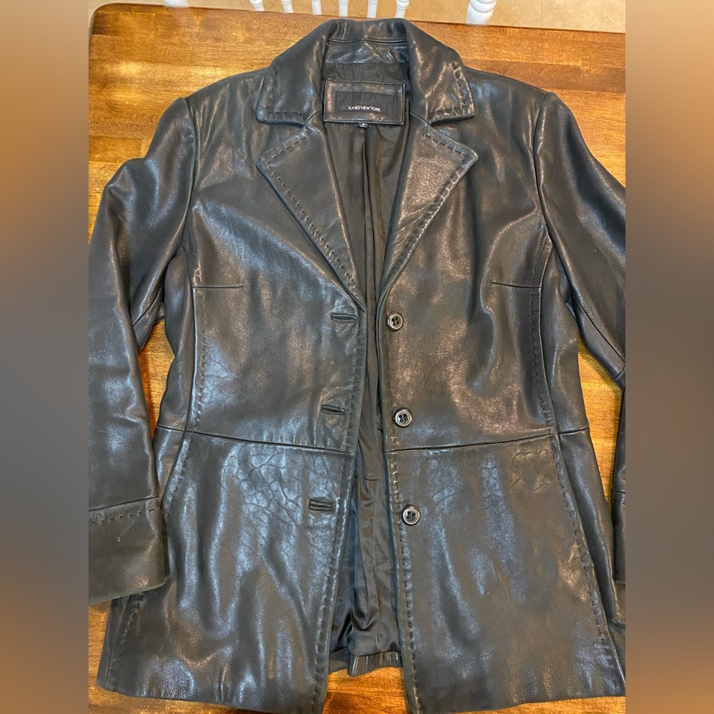 Jones New York Black Leather Tailored Blazer
